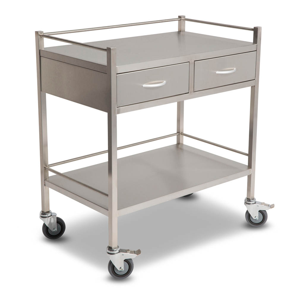 Stainless Steel Hospital Equipment Cart With Two Drawers for Sale 