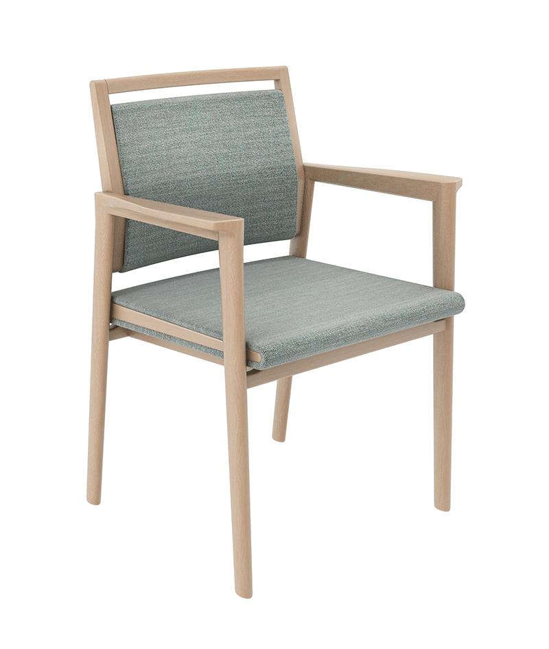 wood upholstered fabric arm chair
