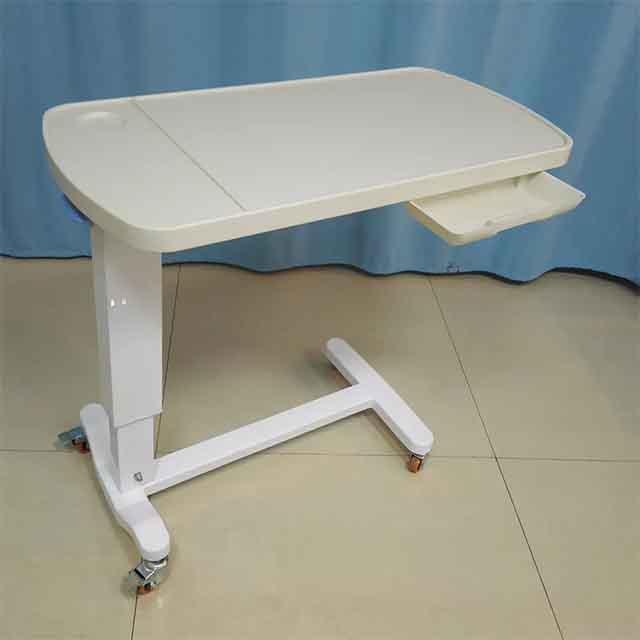 Medical Hospital Bedside Adjustable Overbed Desk Trolley Table with Drawer