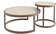 Set of 2 Round Coffee Table - Marble Effect Top with Brushed Gold Base