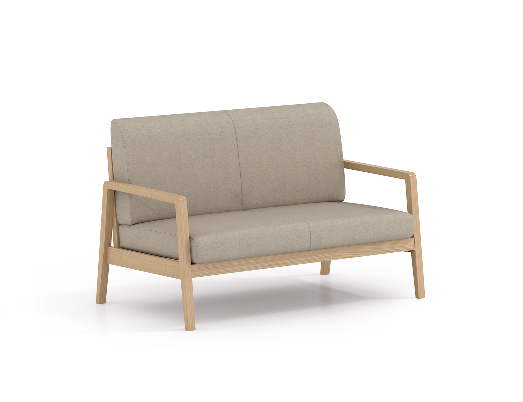 Modern Loveseat Bench Gray Fabric Natural Wood Frame lounge for patient