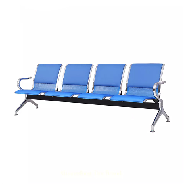 Blue hospital office waiting room bench 4-seater patient clinics beam chair